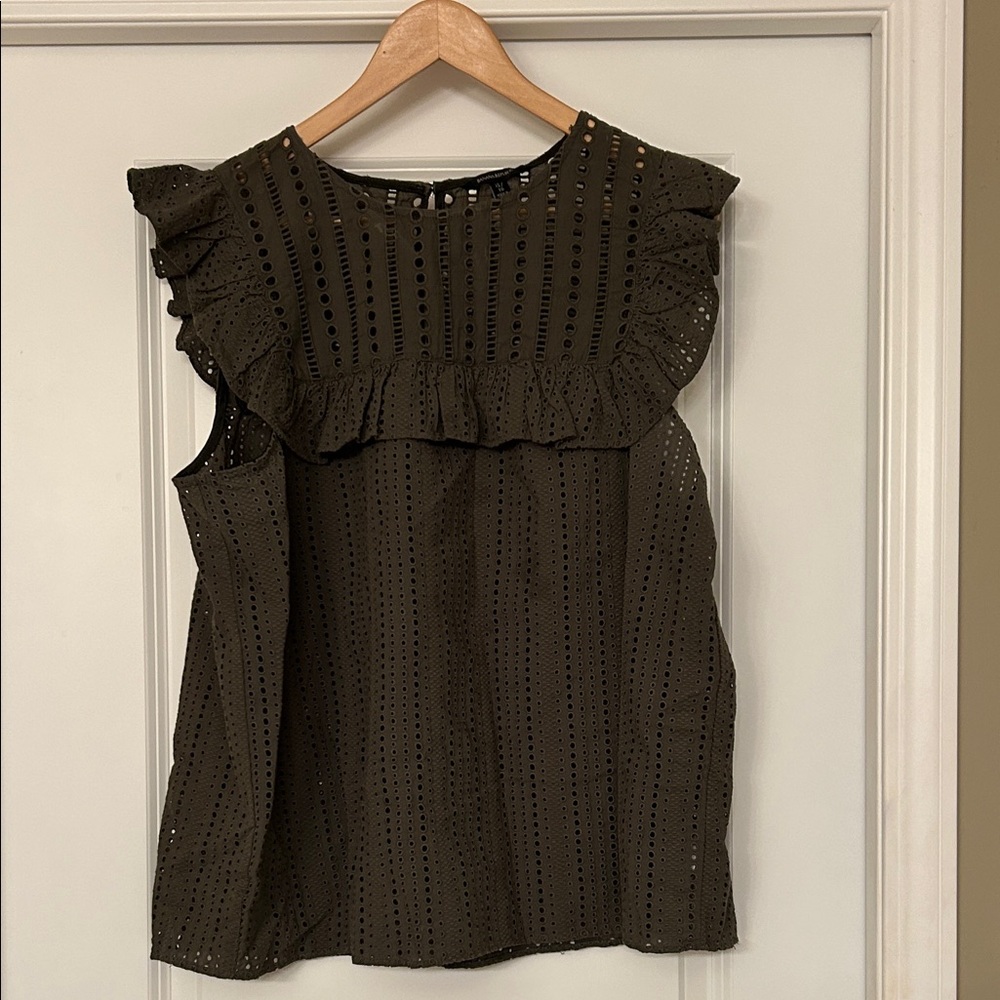 Banana Republic Olive Green Blouse with Ruffle Detail